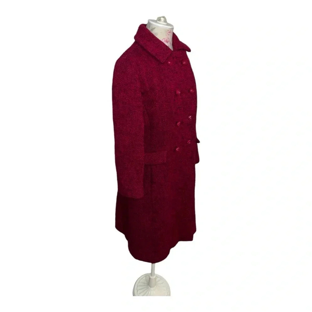 Rare Vintage 1960 Bromleigh NY Wool Boucle Deep 🍷 Double Breasted Coat SZ M - Picture 6 of 14